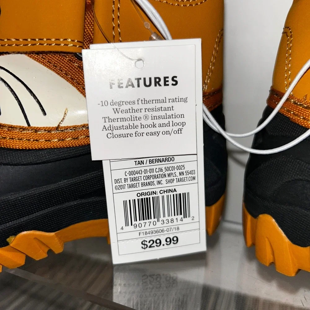 Cat & Jack Toddler Boys Bernardo Fox Snow Boots Tan Black Orange Size 7 NWT